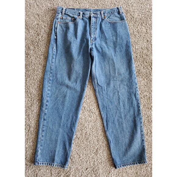 Levi's 550 Jeans Relaxed Fit Denim Blue Jeans Mens 38x32 Distressed Light Wash - Picture 1 of 6